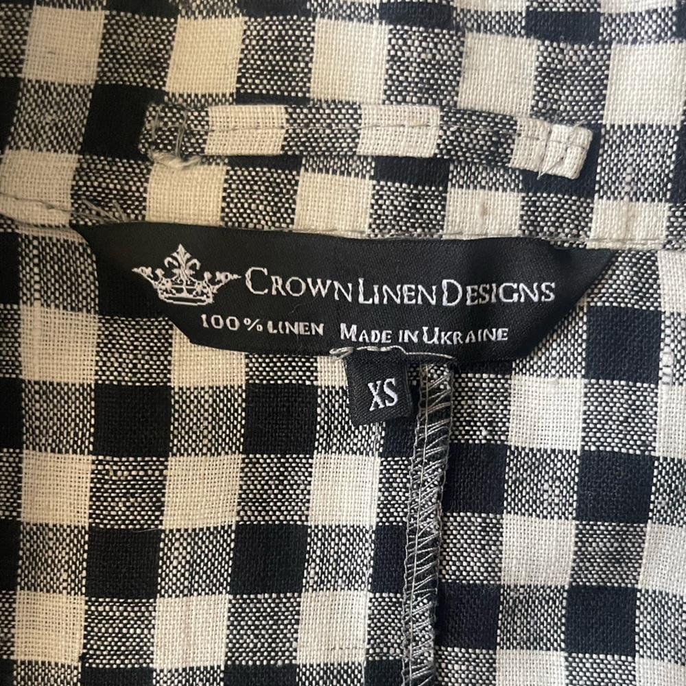 Crown Linen Designs 100% Linen black white gingham women's XS open front Jacket - Picture 4 of 5